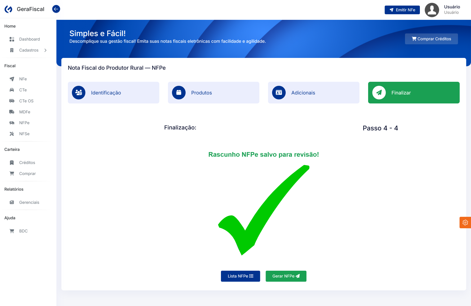Passo 4, Finalizar da NFPe